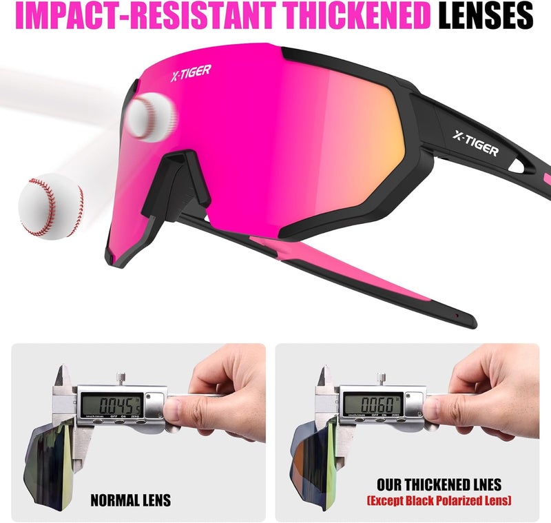 Xtiger Polarized Sports Sunglasses with 5 Interchangeable Lenses,Mens Womens Cycling Bike Glasses,Baseball Running Fishing - Image 4